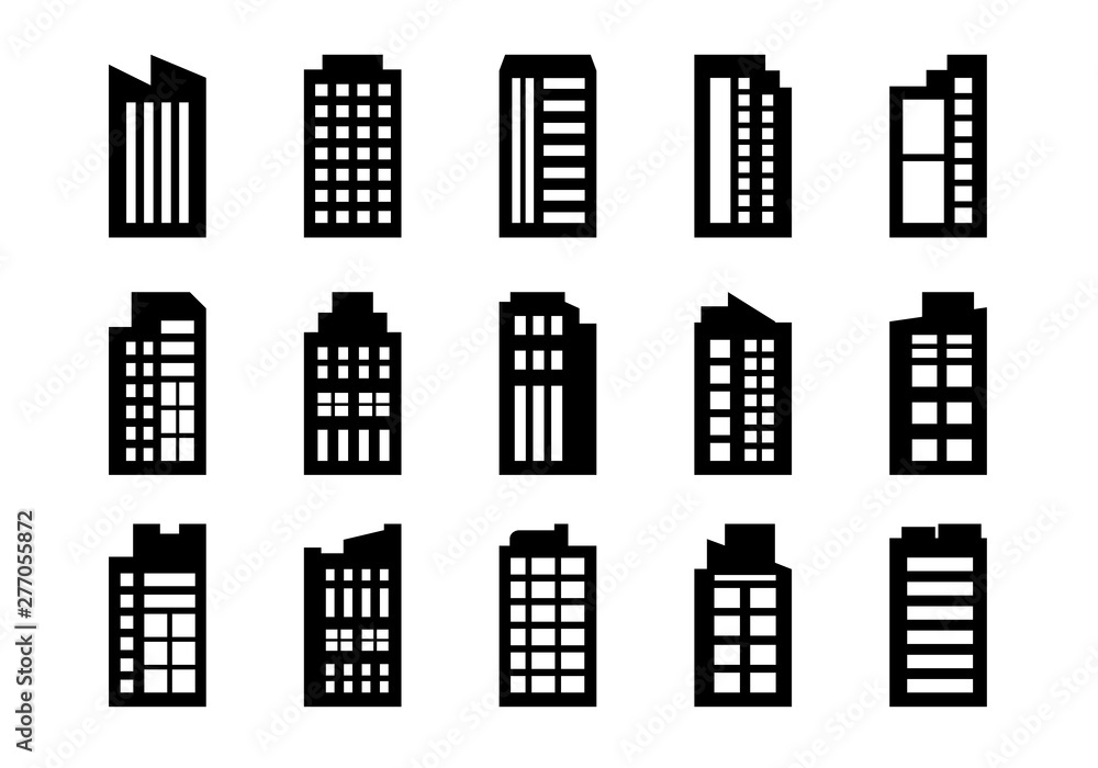 Icons building set on white background, Black company vector collection, Isolated business illustration