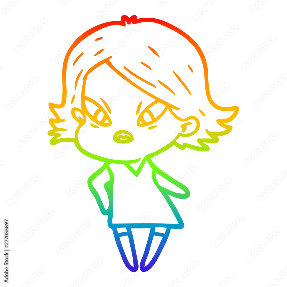 rainbow gradient line drawing cartoon stressed woman rainbow gradient line drawing cartoon stressed woman