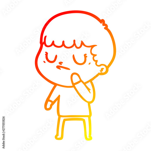 warm gradient line drawing cartoon grumpy boy