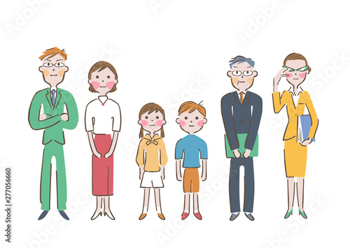 小学生　両親　先生　塾講師　イラスト