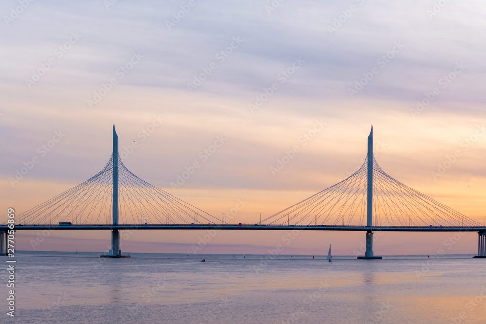 Obraz premium Sunset bridge sea water