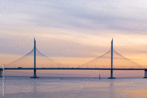 Sunset bridge sea water