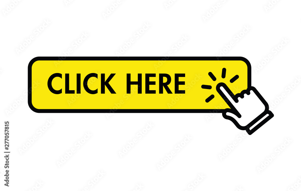 Click here button with hand clicking icon Click here button with hand clicking icon