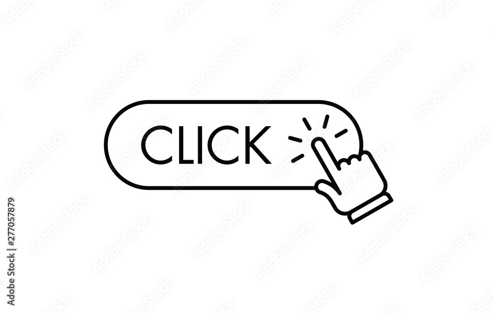 Click here button with hand clicking icon