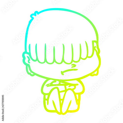 cold gradient line drawing cartoon boy with untidy hair