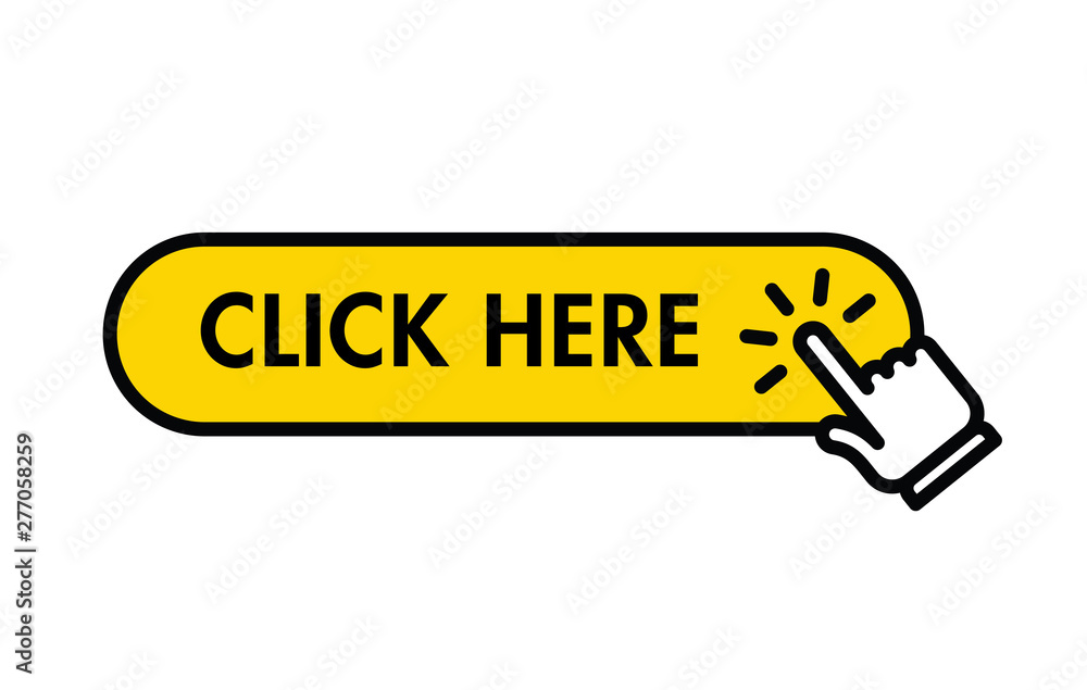 Click here button with hand clicking icon Click here button with hand clicking icon