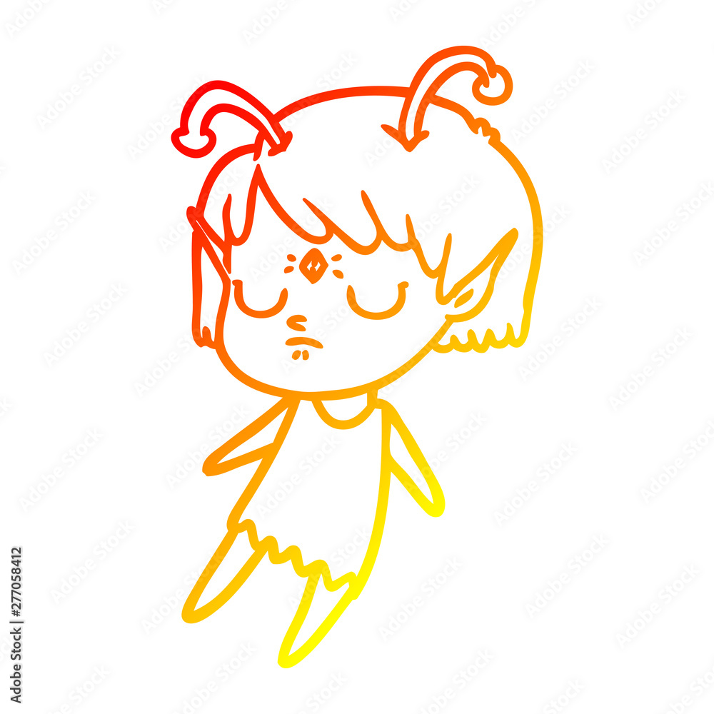 warm gradient line drawing cartoon alien girl warm gradient line drawing cartoon alien girl