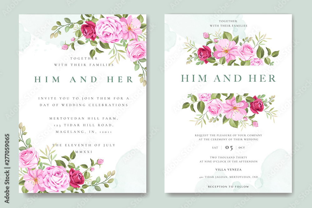 beautiful wedding invitation card with elegant floral and leaves template beautiful wedding invitation card with elegant floral and leaves template