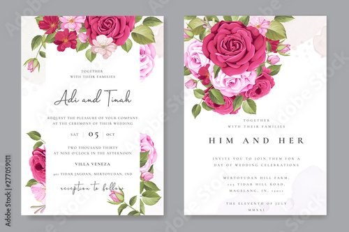 beautiful wedding invitation card with elegant floral and leaves template © lukasdedi