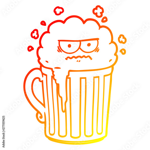 warm gradient line drawing cartoon mug of beer