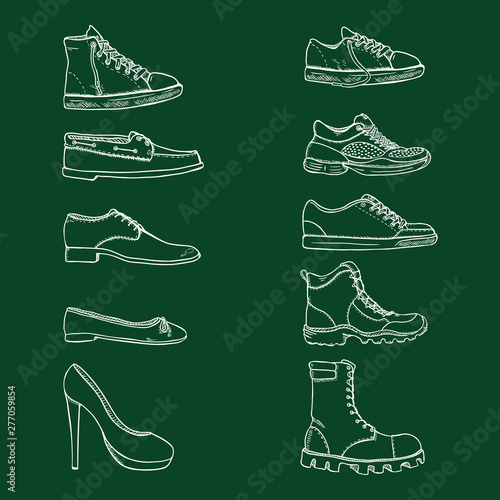 Vector Set of Chalk Sketch Shoes Items