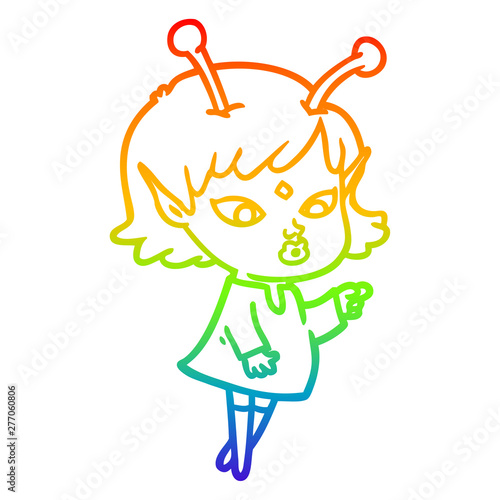 rainbow gradient line drawing pretty cartoon alien girl