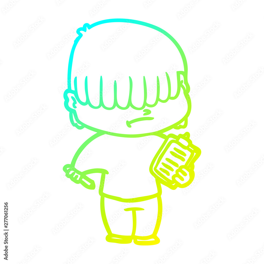 cold gradient line drawing cartoon boy with untidy hair