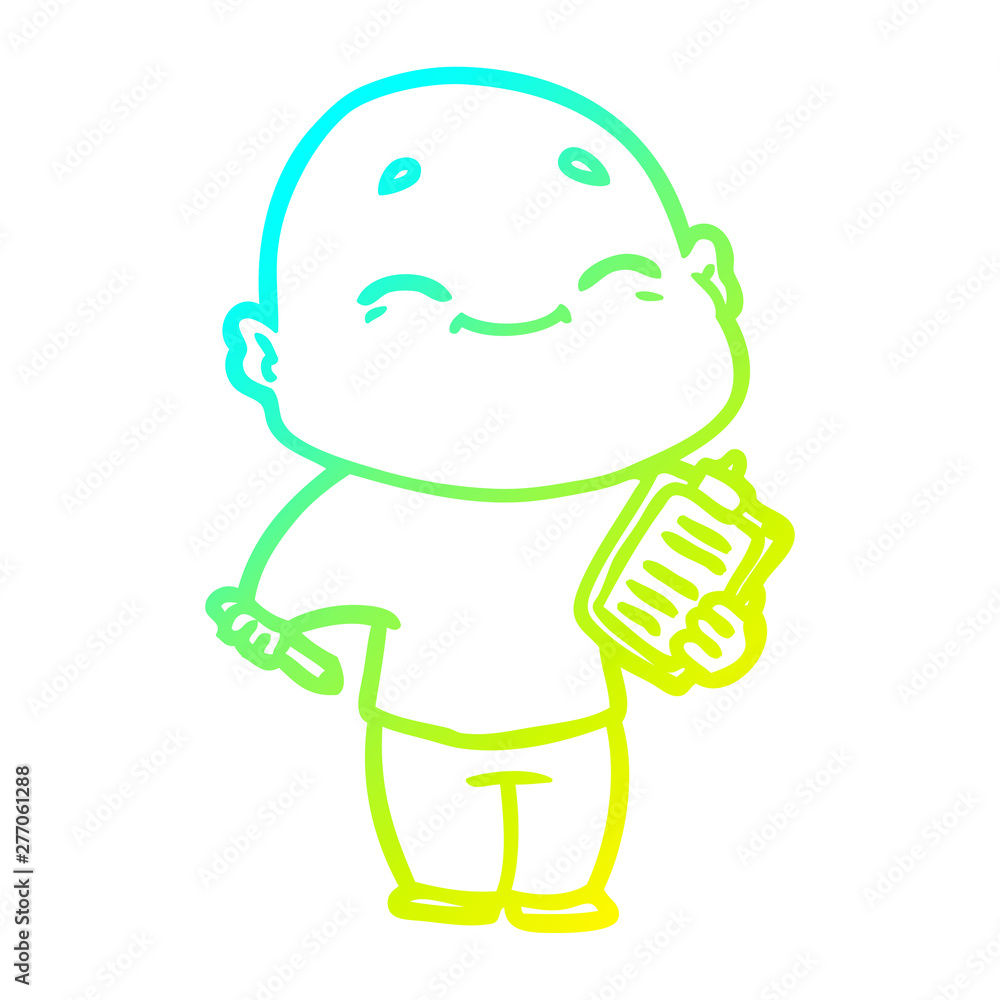 cold gradient line drawing happy cartoon bald man cold gradient line drawing happy cartoon bald man