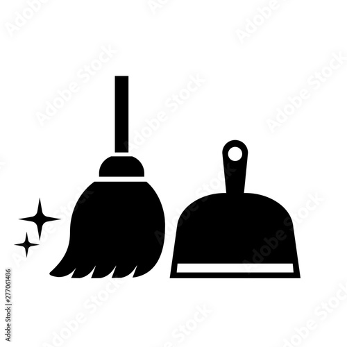 Broom and dustpan cleaning vector icon