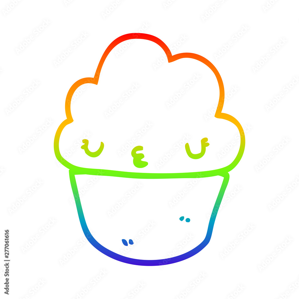 rainbow gradient line drawing cartoon cupcake with face rainbow gradient line drawing cartoon cupcake with face