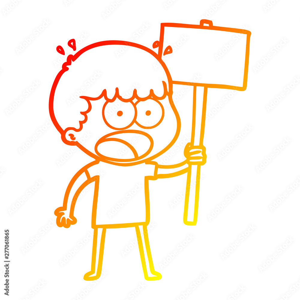 warm gradient line drawing cartoon shocked man with placard warm gradient line drawing cartoon shocked man with placard