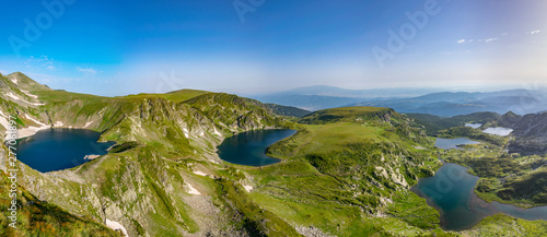 Fototapeta Naklejka Na Ścianę i Meble -  Sunrise aerial view of seven rila lakes in Bulgaria