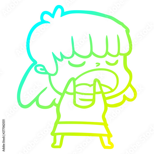 cold gradient line drawing cartoon woman talking loudly