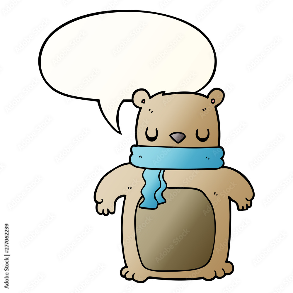 cartoon bear and scarf and speech bubble in smooth gradient style cartoon bear and scarf and speech bubble in smooth gradient style