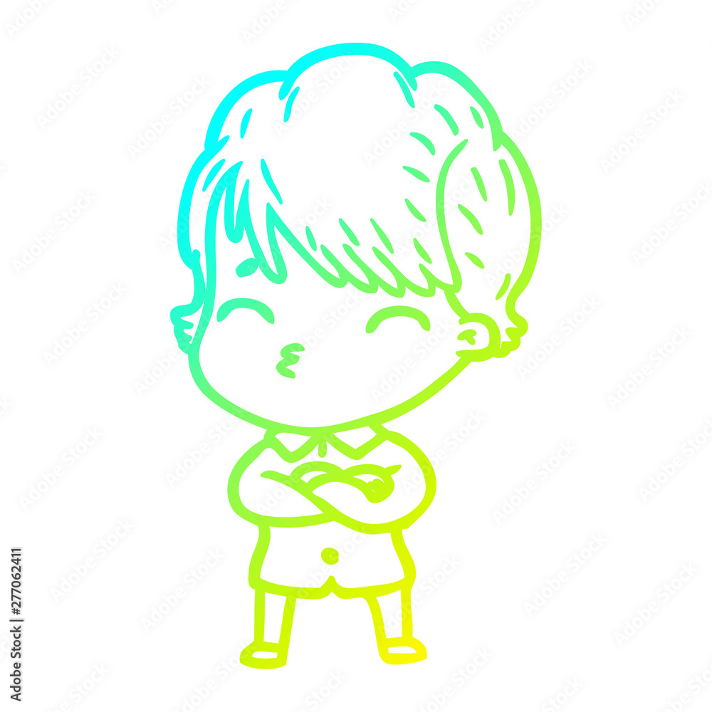 cold gradient line drawing cartoon woman thinking cold gradient line drawing cartoon woman thinking