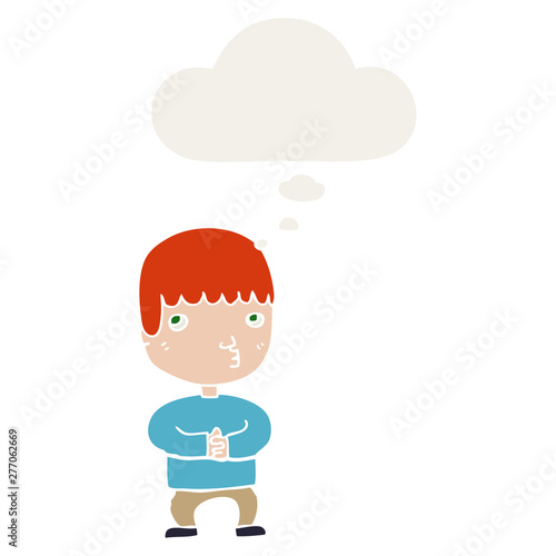 cartoon man thinking and thought bubble in retro style