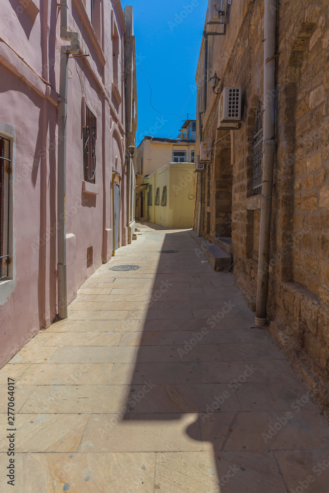Narrow streets in the old city-fortress in Baku