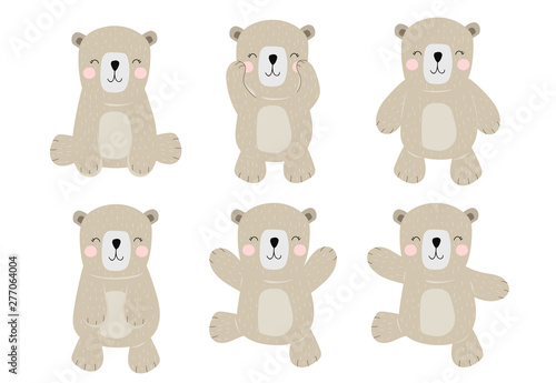 Simple brown bear character.Vector illustration character doodle cartoon