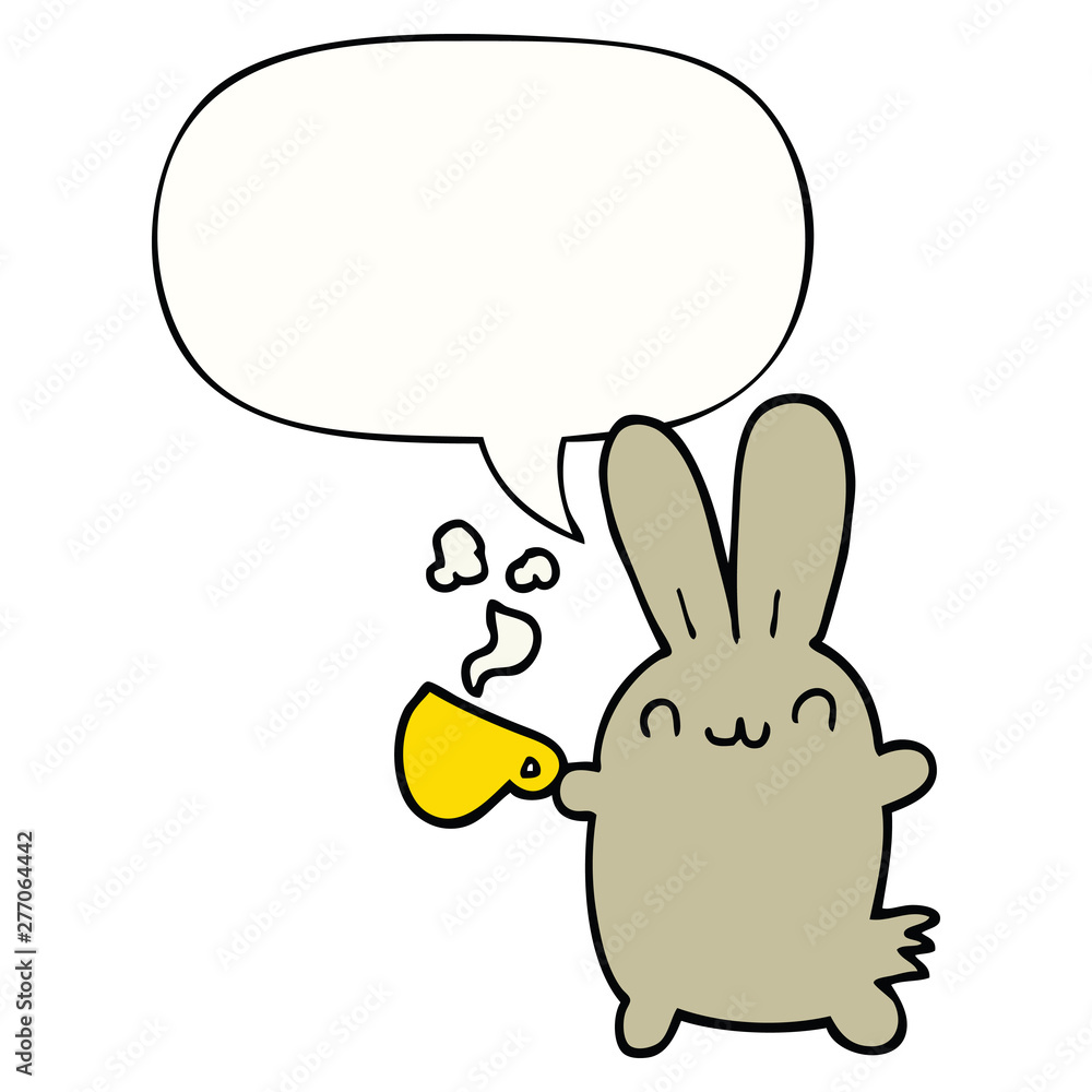 cute cartoon rabbit drinking coffee and speech bubble cute cartoon rabbit drinking coffee and speech bubble