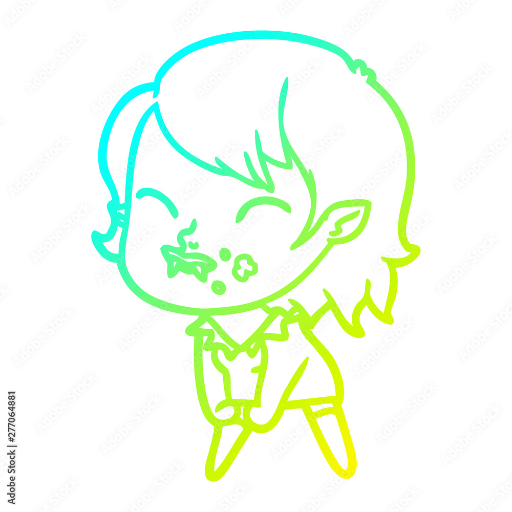 cold gradient line drawing cartoon vampire girl with blood on cheek cold gradient line drawing cartoon vampire girl with blood on cheek