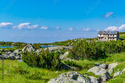 Fish lake, one of the seven rila lakes in Bulgaria with Seven lakes hut photo