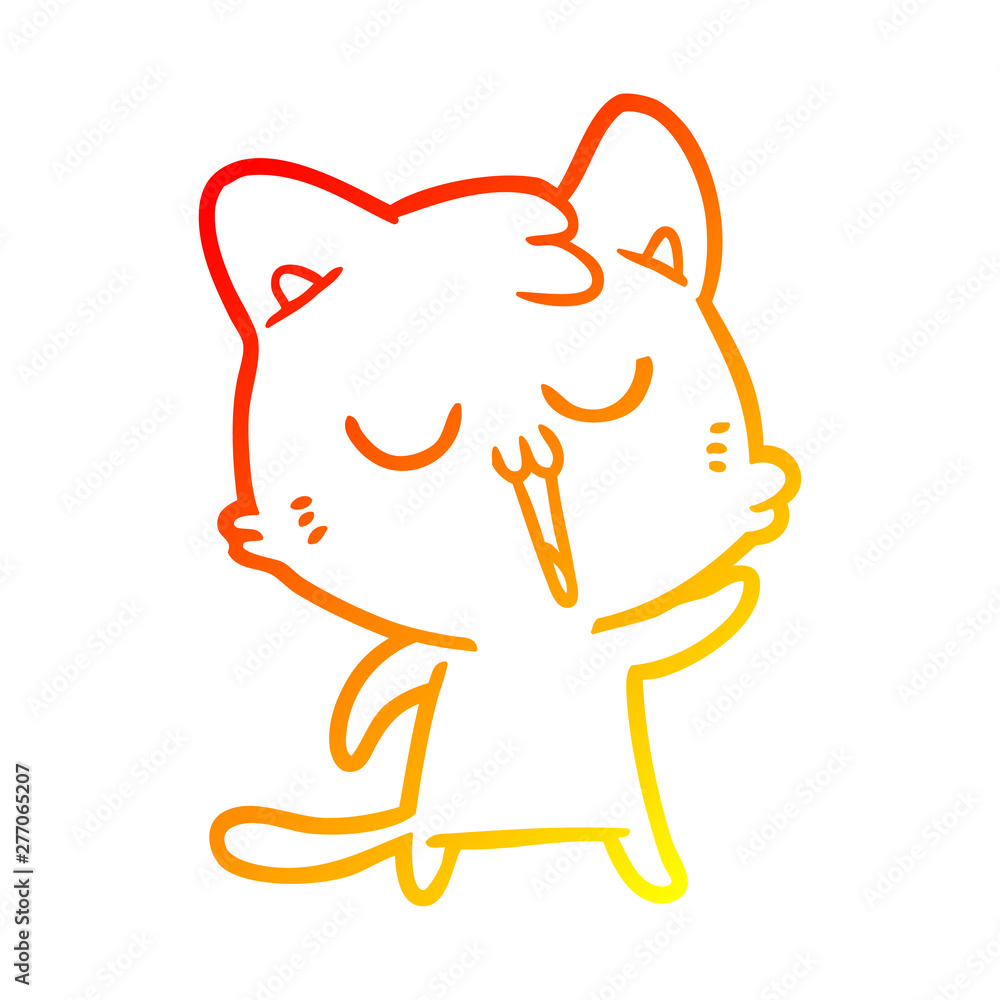 warm gradient line drawing cartoon cat singing