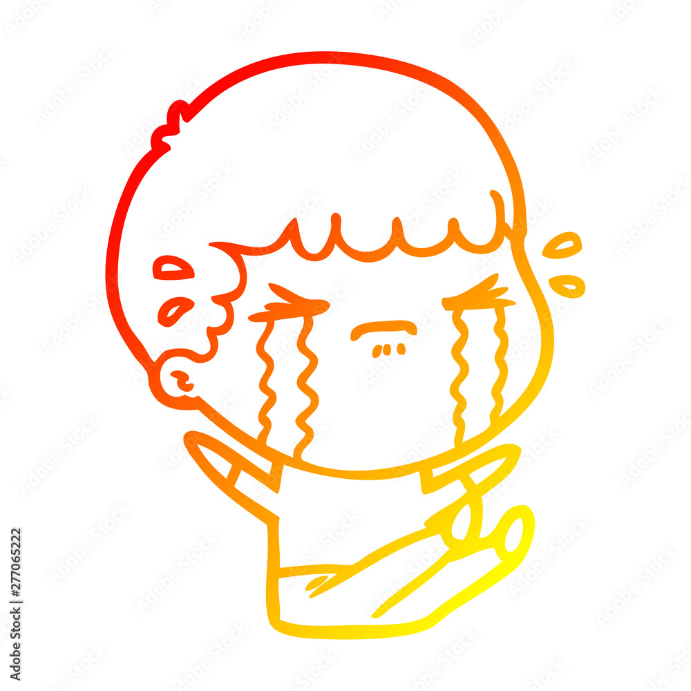 Fototapeta premium warm gradient line drawing cartoon man crying