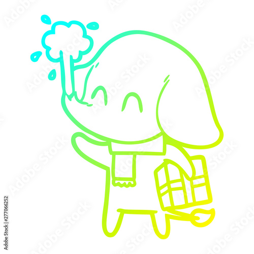cold gradient line drawing cute cartoon elephant spouting water