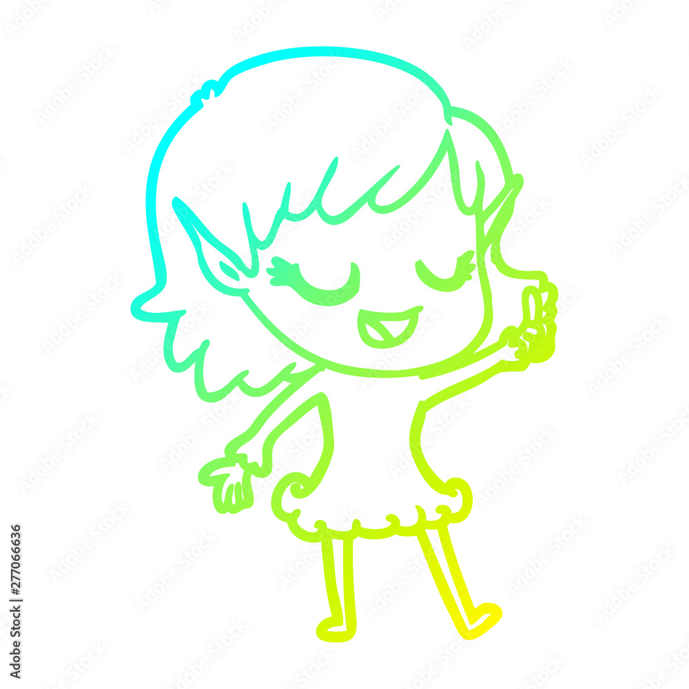 cold gradient line drawing happy cartoon elf girl cold gradient line drawing happy cartoon elf girl