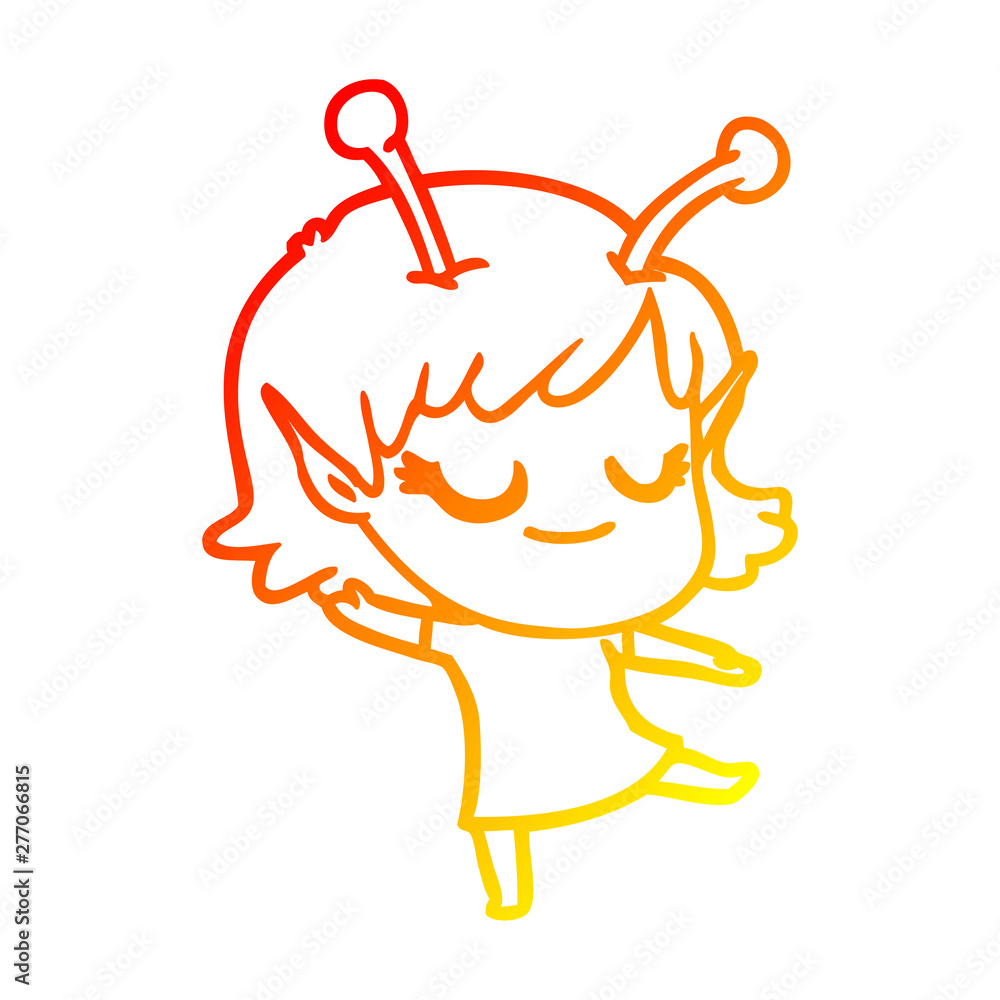 warm gradient line drawing smiling alien girl cartoon