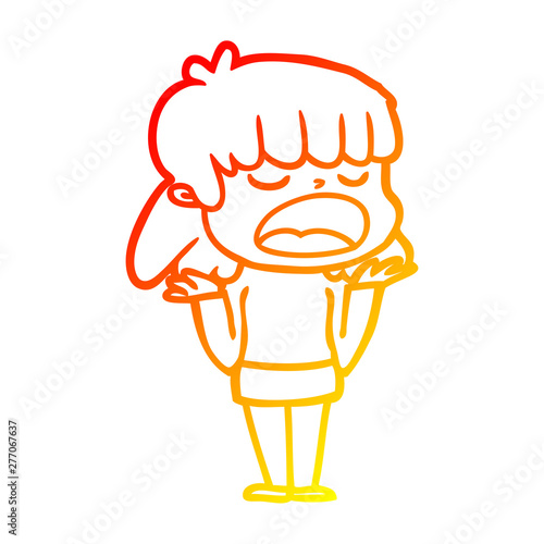 warm gradient line drawing cartoon woman talking loudly