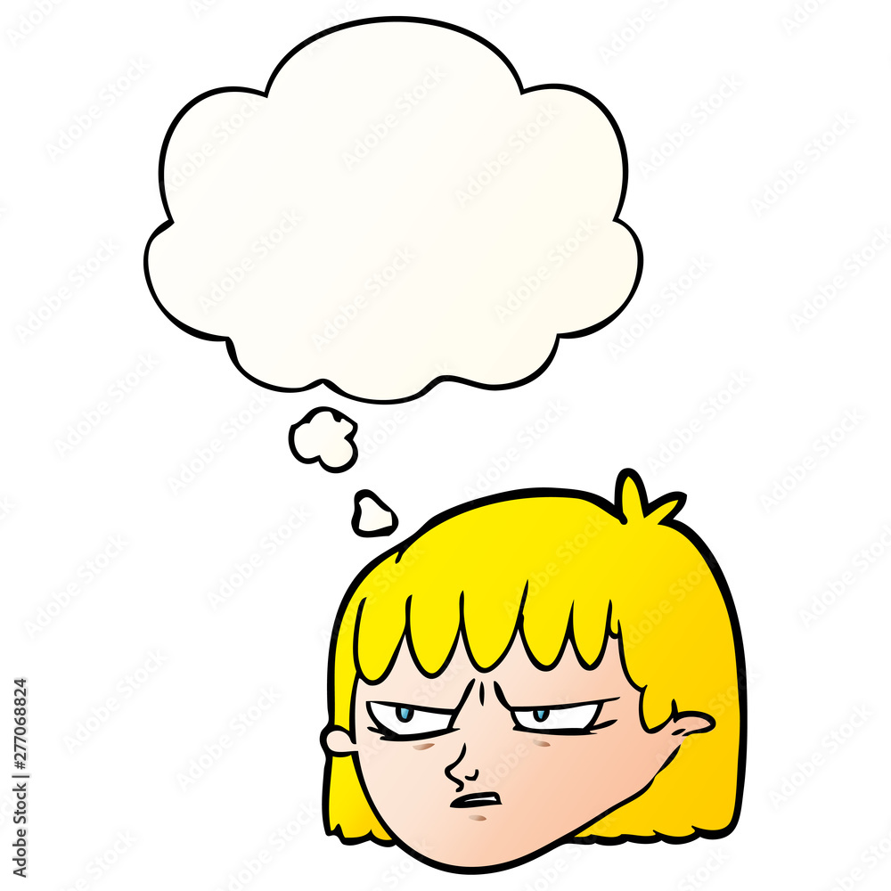 cartoon angry woman and thought bubble in smooth gradient style cartoon angry woman and thought bubble in smooth gradient style