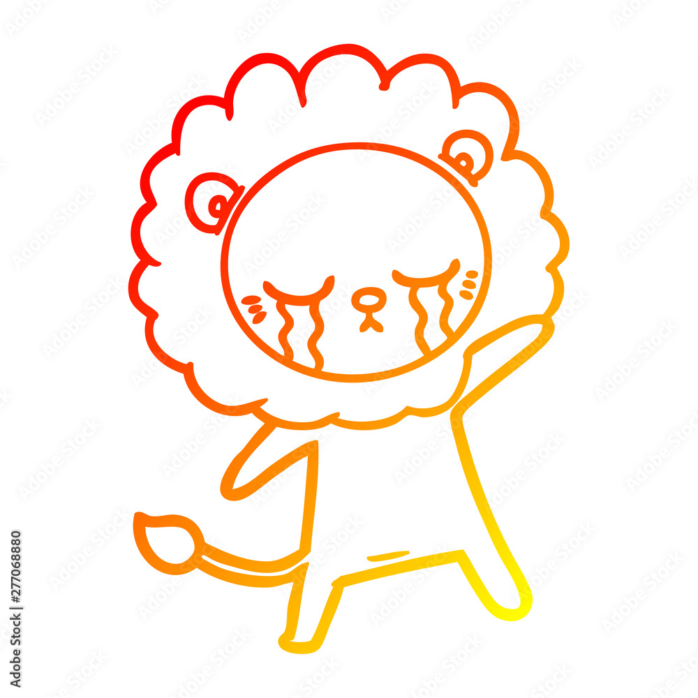 warm gradient line drawing crying cartoon lion warm gradient line drawing crying cartoon lion