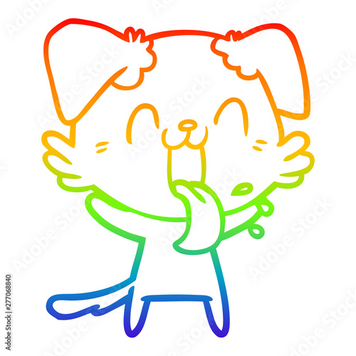 rainbow gradient line drawing cartoon panting dog