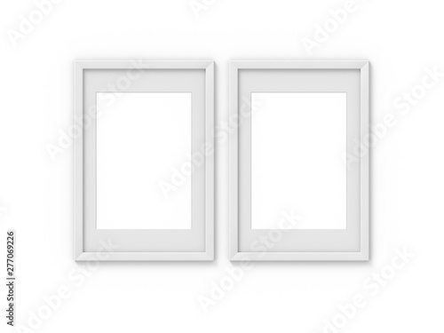 Set of 2 vertical A4 white simple picture frame with a border. Mockup for photography. 3D rendering