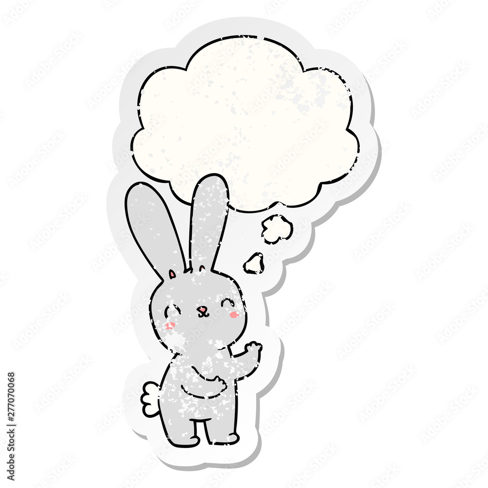cute cartoon rabbit and thought bubble as a distressed worn sticker cute cartoon rabbit and thought bubble as a distressed worn sticker