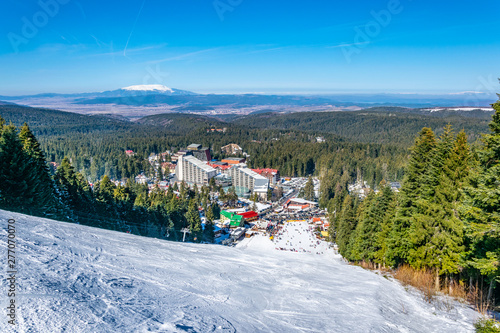 Skiing center in Borovets during winter, Bulgaria photo