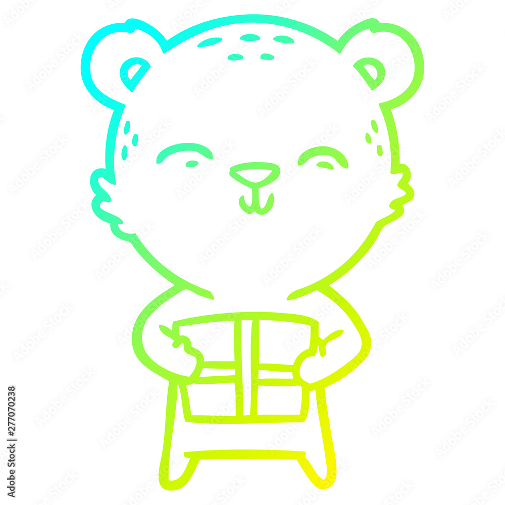 cold gradient line drawing happy cartoon bear with gift cold gradient line drawing happy cartoon bear with gift