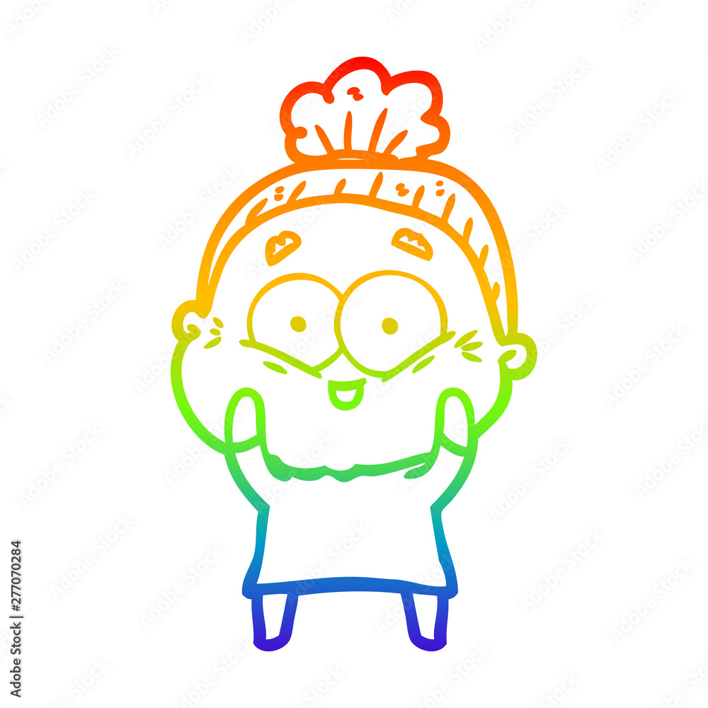 Fototapeta premium rainbow gradient line drawing cartoon happy old woman
