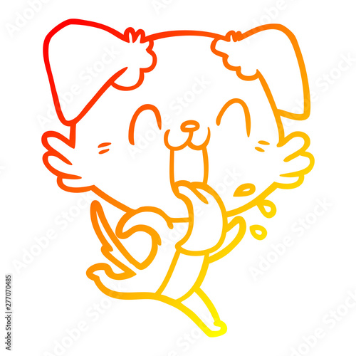 warm gradient line drawing cartoon panting dog running