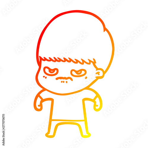 warm gradient line drawing annoyed cartoon boy