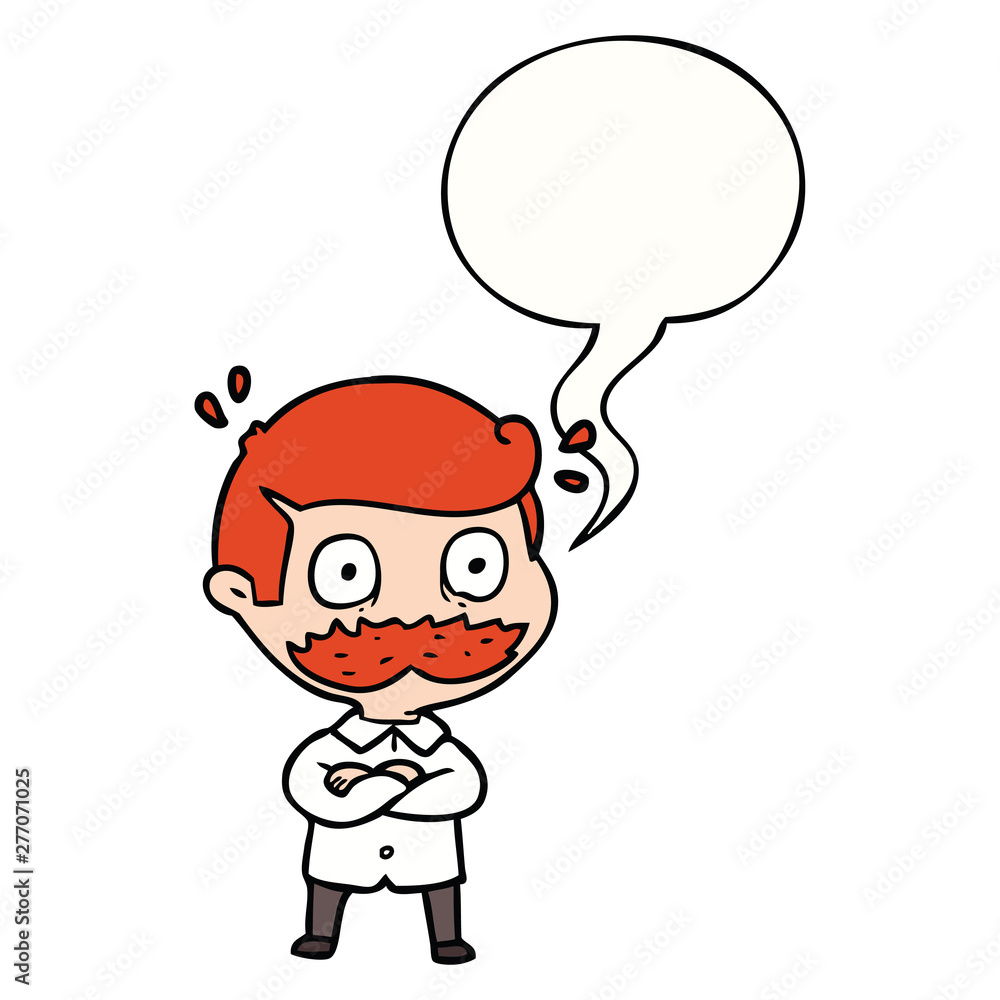 cartoon man and mustache shocked and speech bubble