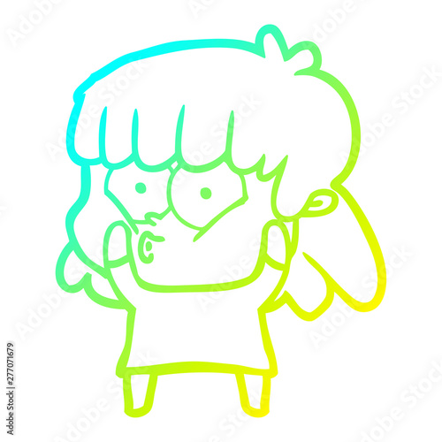 cold gradient line drawing cartoon surprised girl
