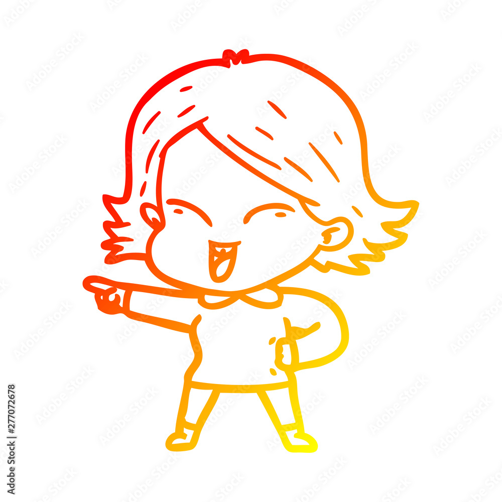 warm gradient line drawing happy cartoon girl warm gradient line drawing happy cartoon girl